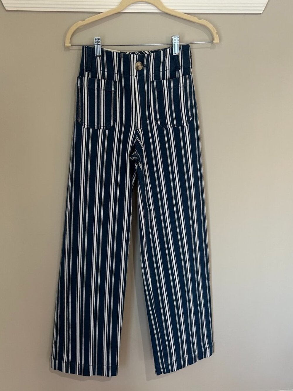 Anthropologie Maeve The Colette Navy & White Striped Full-Length Pants NWT Sz 23